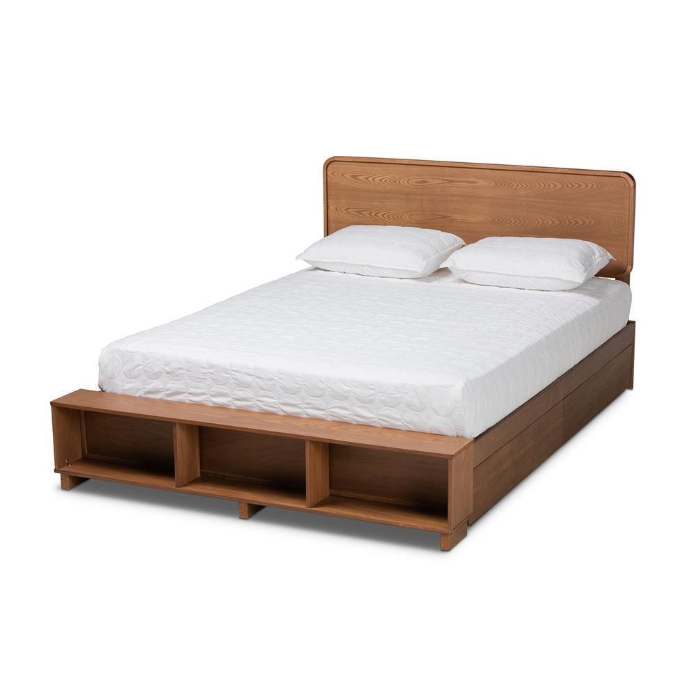 Vita Modern Transitional Ash Walnut Brown Finished Wood 4-Drawer Queen Size Platform Storage Bed FredCo