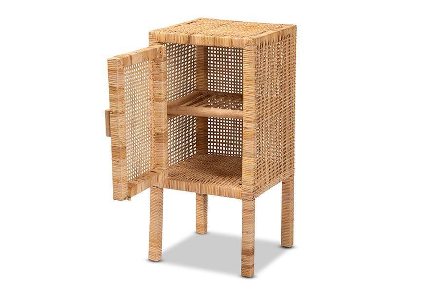 Vivan Modern Bohemian Natural Brown Rattan 1-Door Nightstand FredCo