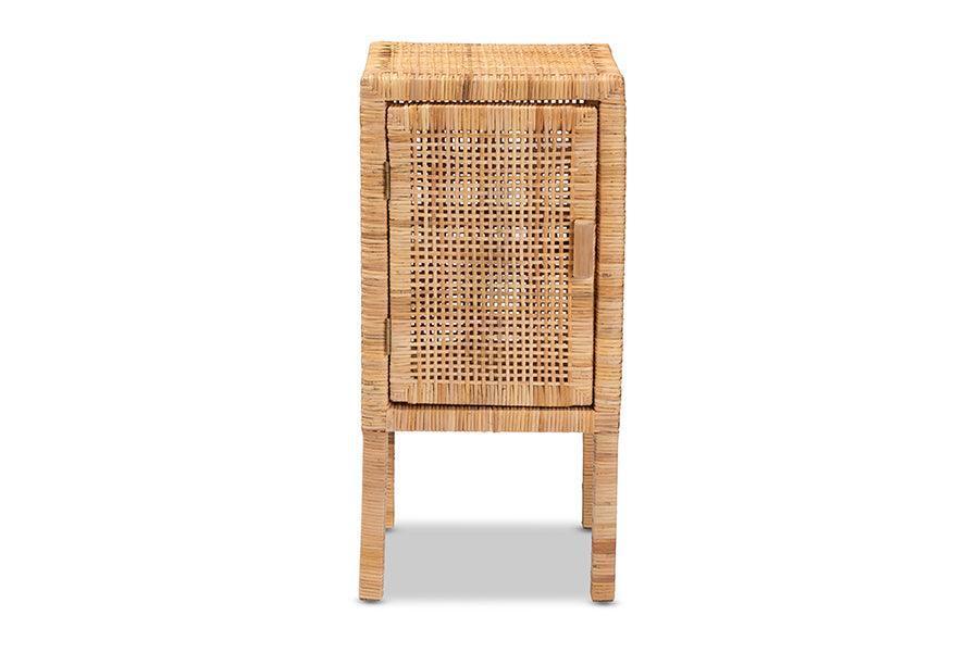 Vivan Modern Bohemian Natural Brown Rattan 1-Door Nightstand FredCo