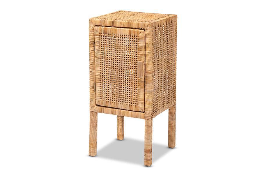 Vivan Modern Bohemian Natural Brown Rattan 1-Door Nightstand FredCo