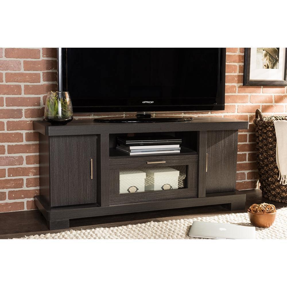 Viveka 47-Inch Greyish Dark Brown Wood TV Cabinet with 2 Doors FredCo