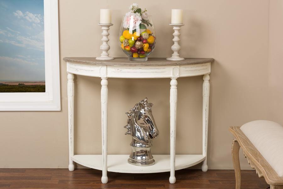 Vologne Traditional White Wood French Console Table FredCo