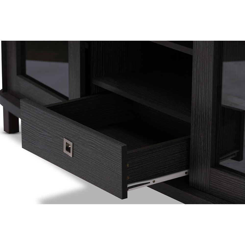 Walda 60-Inch Greyish Dark Brown Wood TV Cabinet with 2 Sliding Doors and 1 Drawer FredCo