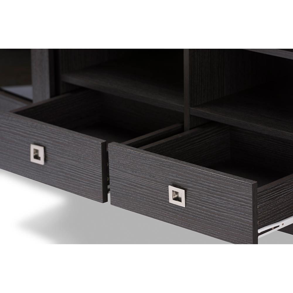 Walda 70-Inch Greyish Dark Brown Wood TV Cabinet with 2 Sliding Doors and 2 Drawers FredCo
