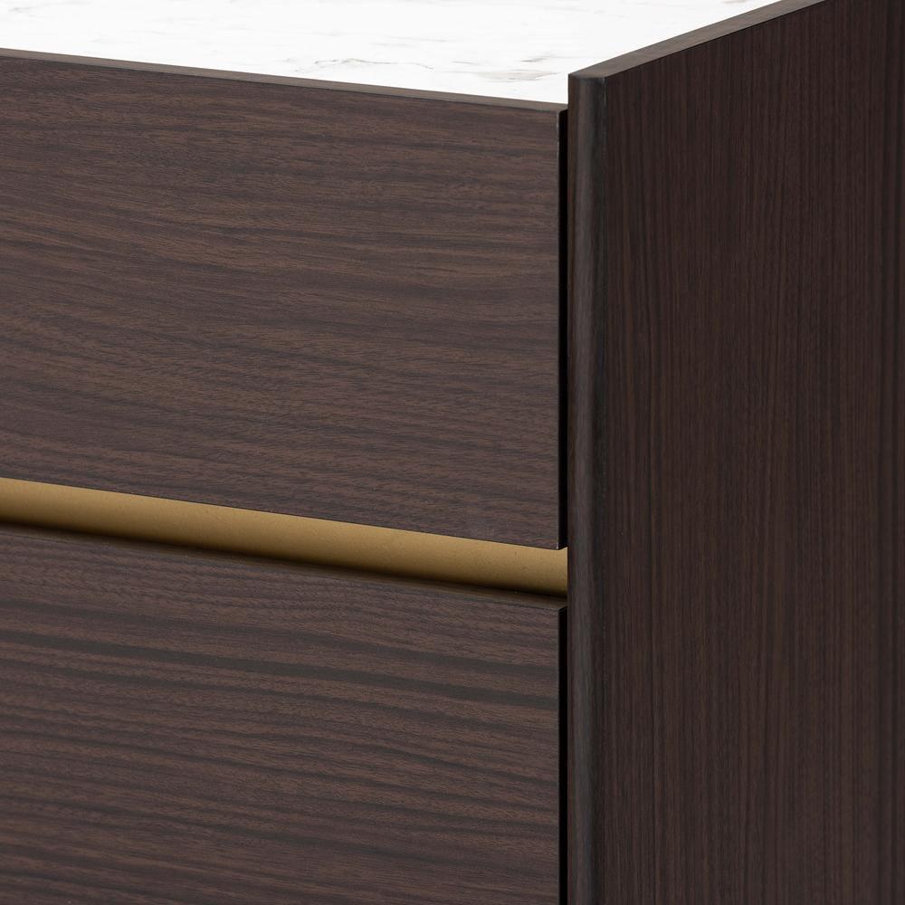 Walker Modern and Contemporary Dark Brown and Gold Finished Wood 5-Drawer Chest with Faux Marble Top FredCo