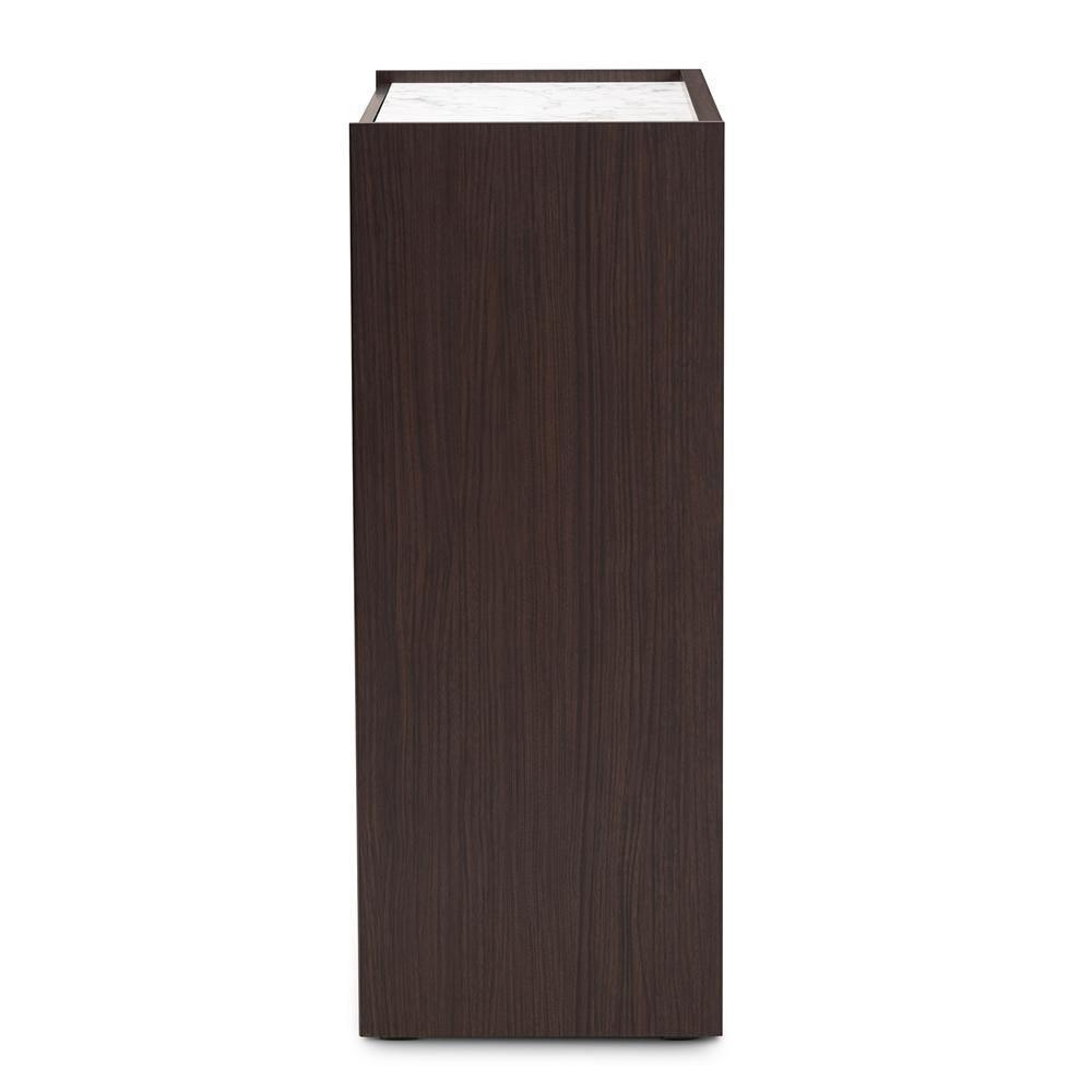 Walker Modern and Contemporary Dark Brown and Gold Finished Wood 5-Drawer Chest with Faux Marble Top FredCo