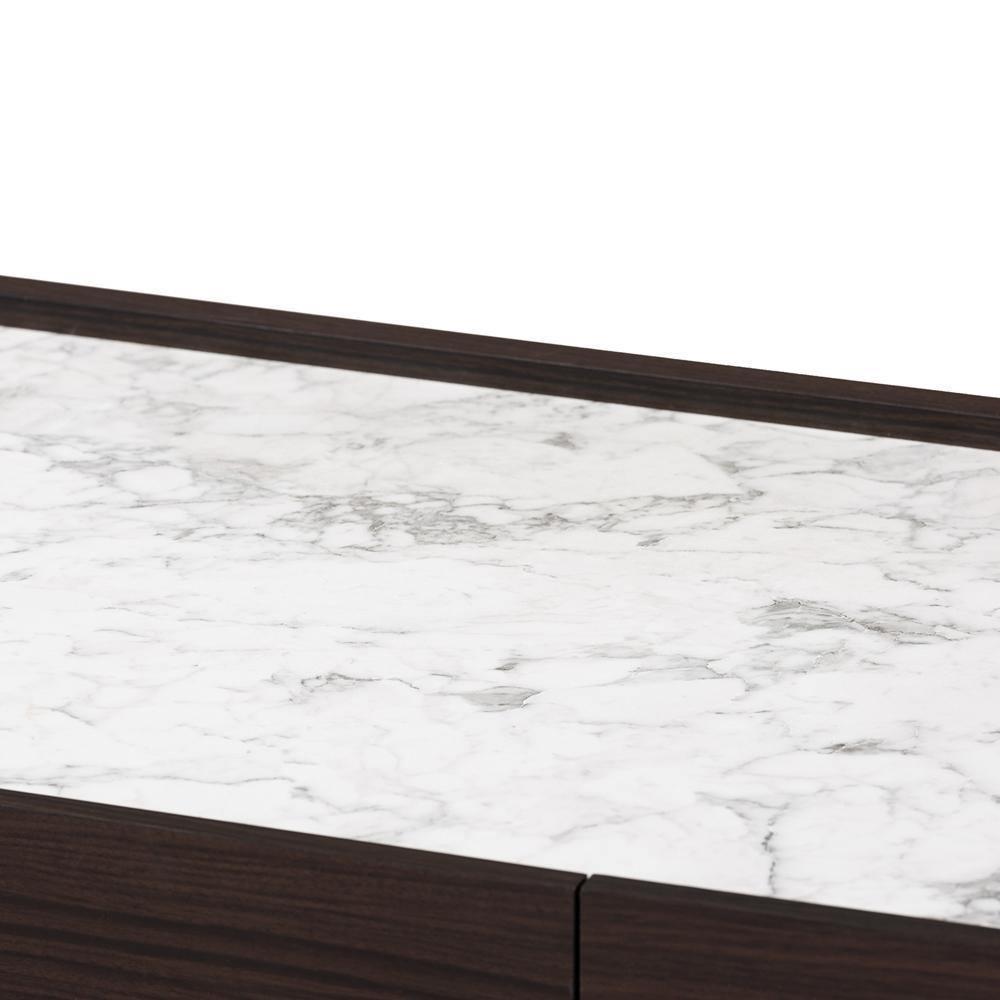 Walker Modern and Contemporary Dark Brown and Gold Finished Wood Coffee Table with Faux Marble Top FredCo