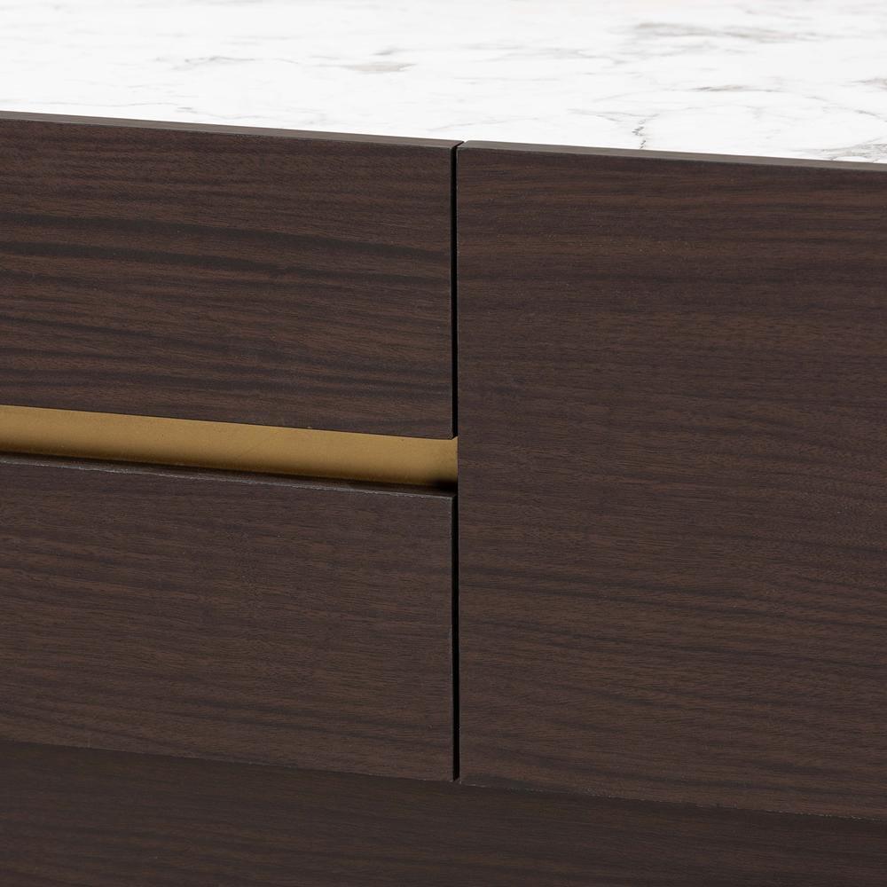 Walker Modern and Contemporary Dark Brown and Gold Finished Wood Coffee Table with Faux Marble Top FredCo