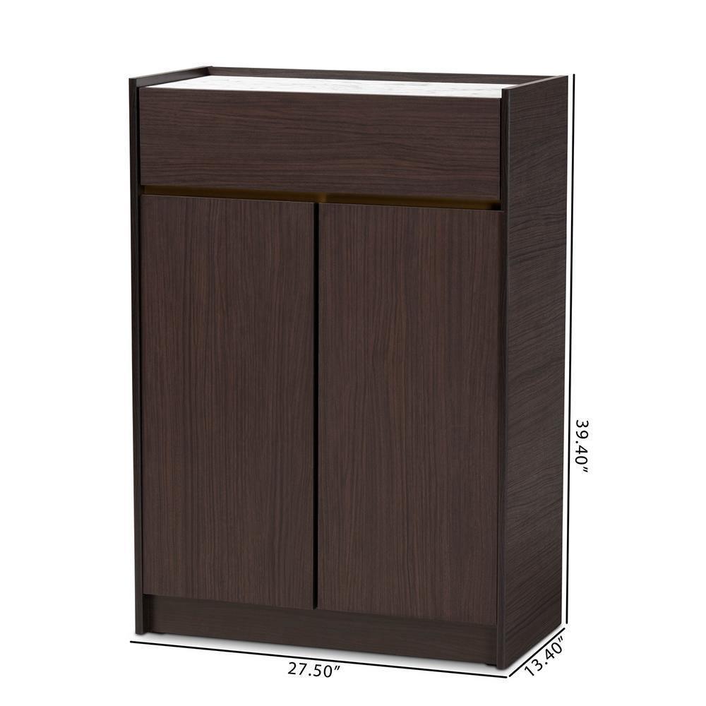 Walker Modern and Contemporary Dark Brown and Gold Finished Wood Shoe Cabinet with Faux Marble Top FredCo
