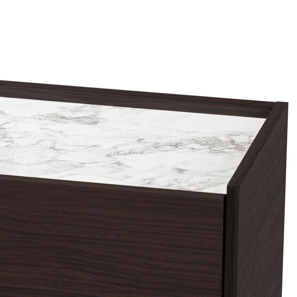 Walker Modern and Contemporary Dark Brown and Gold Finished Wood Shoe Cabinet with Faux Marble Top FredCo