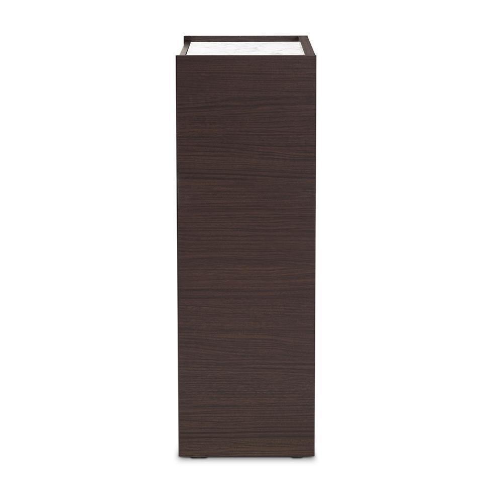Walker Modern and Contemporary Dark Brown and Gold Finished Wood Shoe Cabinet with Faux Marble Top FredCo