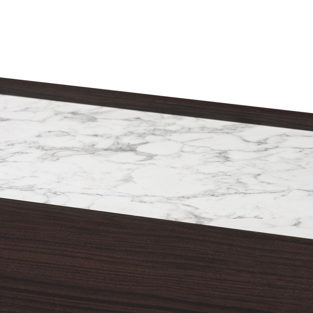 Walker Modern and Contemporary Dark Brown and Gold Finished Wood TV Stand with Faux Marble Top FredCo