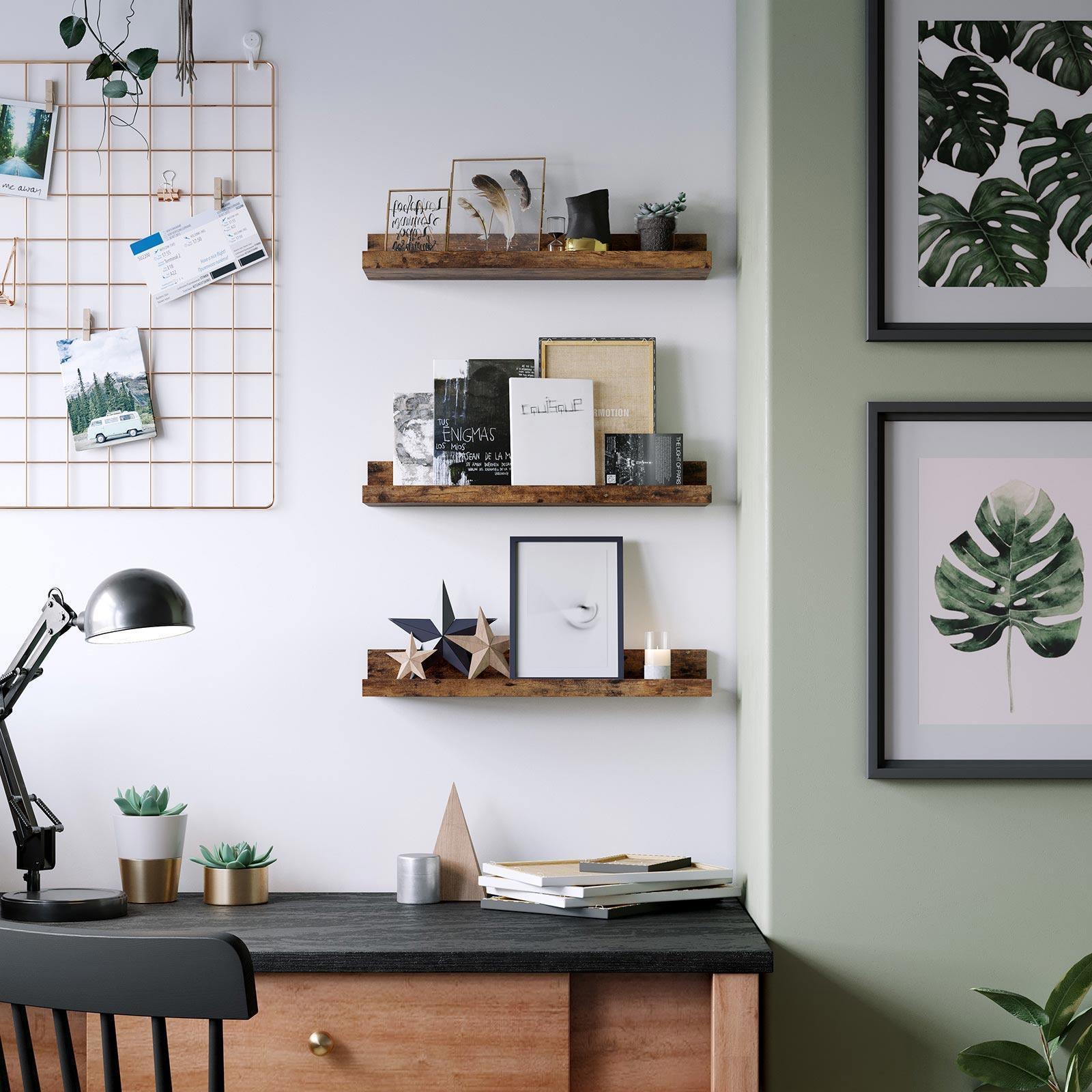 Wall Shelves Set of 3 Rustic Brown FredCo