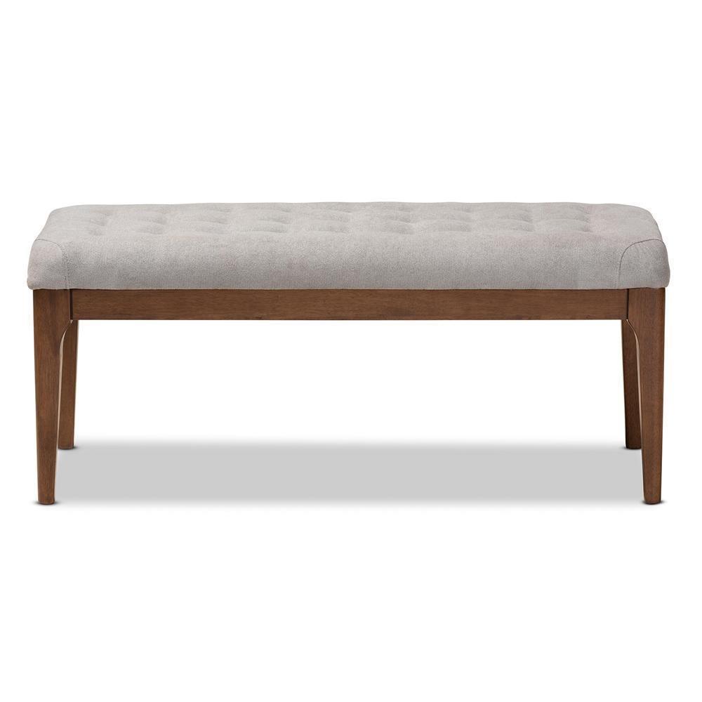 Walsh Mid-Century Modern Grey Fabric Upholstered and Walnut Brown Finished Wood Dining Bench FredCo