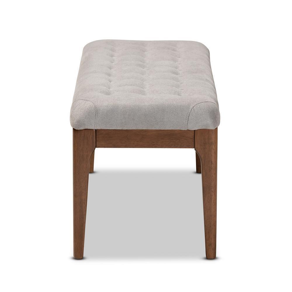 Walsh Mid-Century Modern Grey Fabric Upholstered and Walnut Brown Finished Wood Dining Bench FredCo
