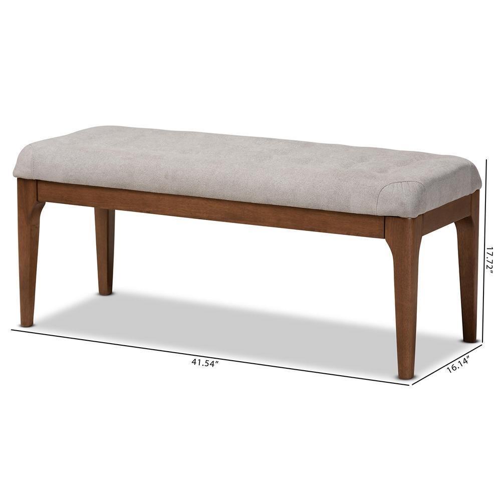 Walsh Mid-Century Modern Grey Fabric Upholstered and Walnut Brown Finished Wood Dining Bench FredCo