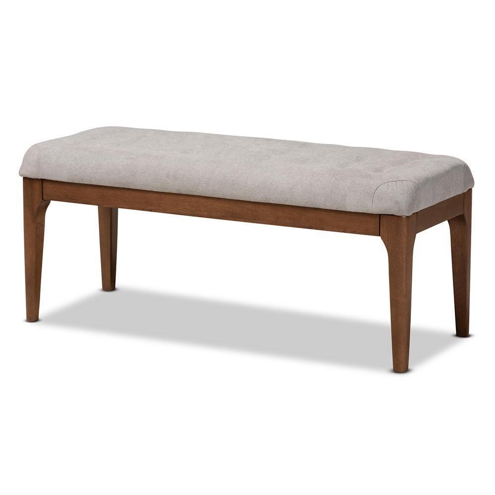 Walsh Mid-Century Modern Grey Fabric Upholstered and Walnut Brown Finished Wood Dining Bench FredCo