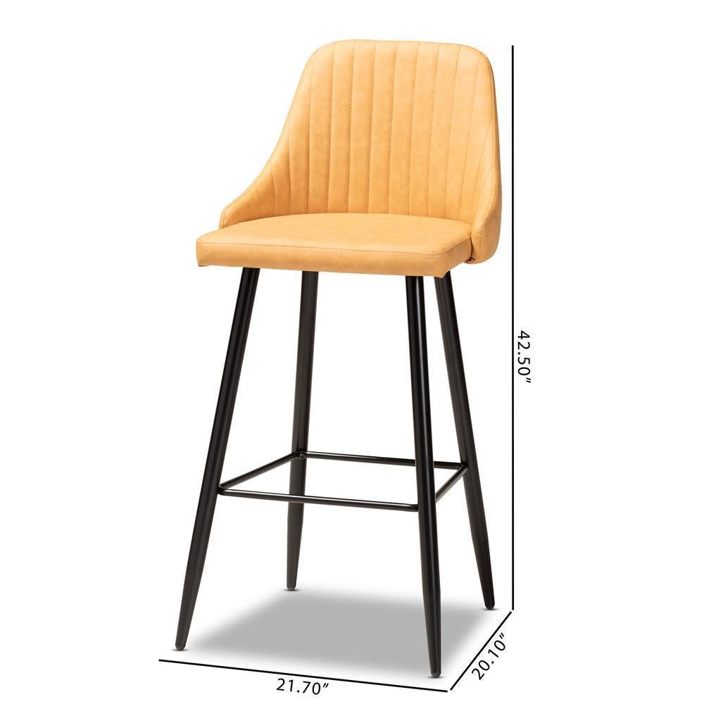Walter Mid-Century Contemporary Tan Faux Leather Upholstered and Black Metal 4-Piece Bar Stool Set FredCo