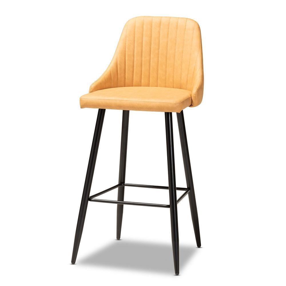 Walter Mid-Century Contemporary Tan Faux Leather Upholstered and Black Metal 4-Piece Bar Stool Set FredCo