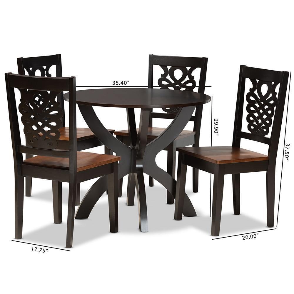 Wanda Modern and Contemporary Transitional Two-Tone Dark Brown and Walnut Brown Finished Wood 5-Piece Dining Set FredCo