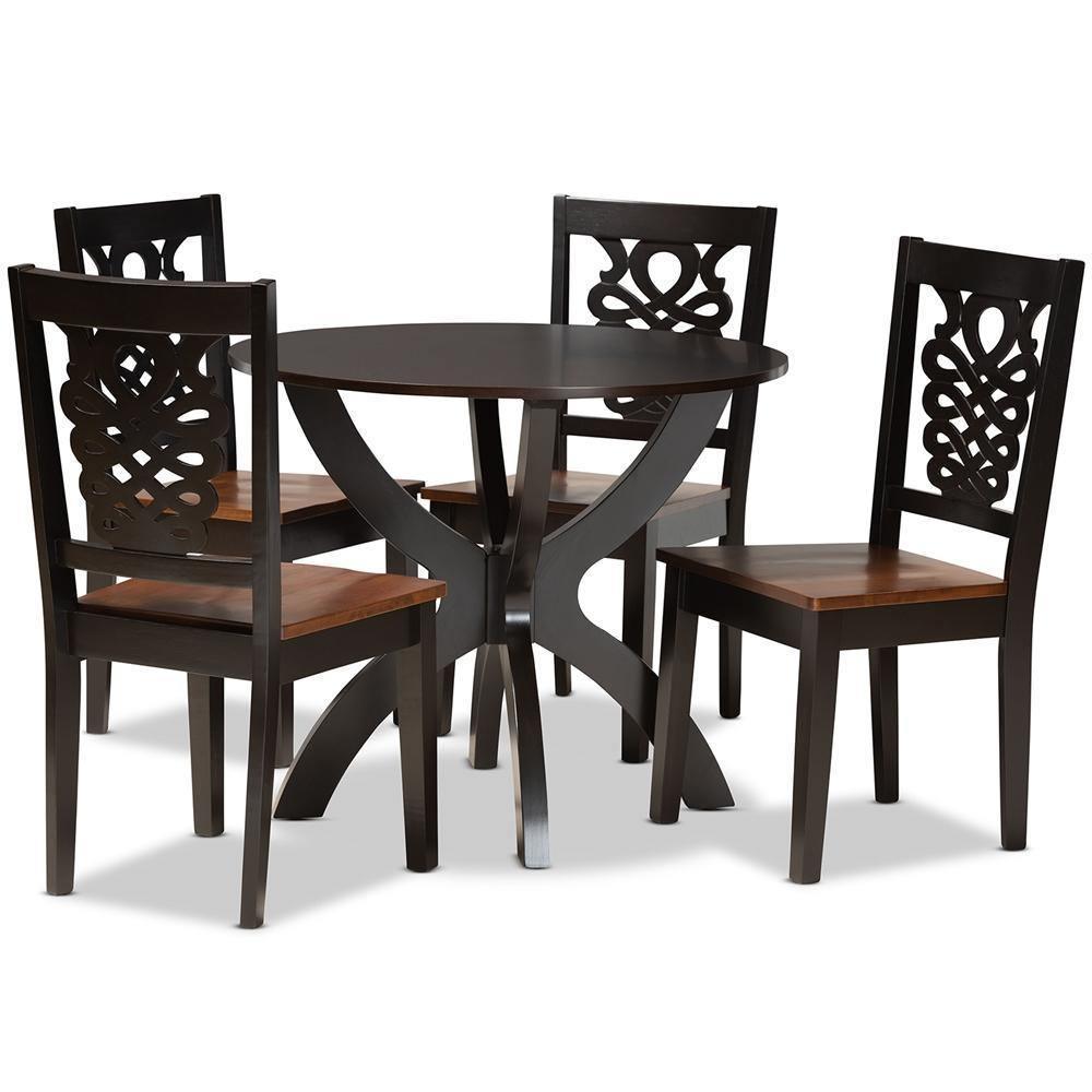 Wanda Modern and Contemporary Transitional Two-Tone Dark Brown and Walnut Brown Finished Wood 5-Piece Dining Set FredCo