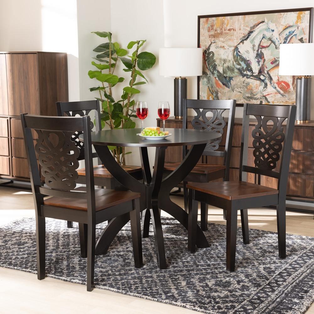 Wanda Modern and Contemporary Transitional Two-Tone Dark Brown and Walnut Brown Finished Wood 5-Piece Dining Set FredCo