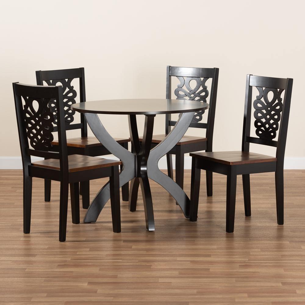 Wanda Modern and Contemporary Transitional Two-Tone Dark Brown and Walnut Brown Finished Wood 5-Piece Dining Set FredCo