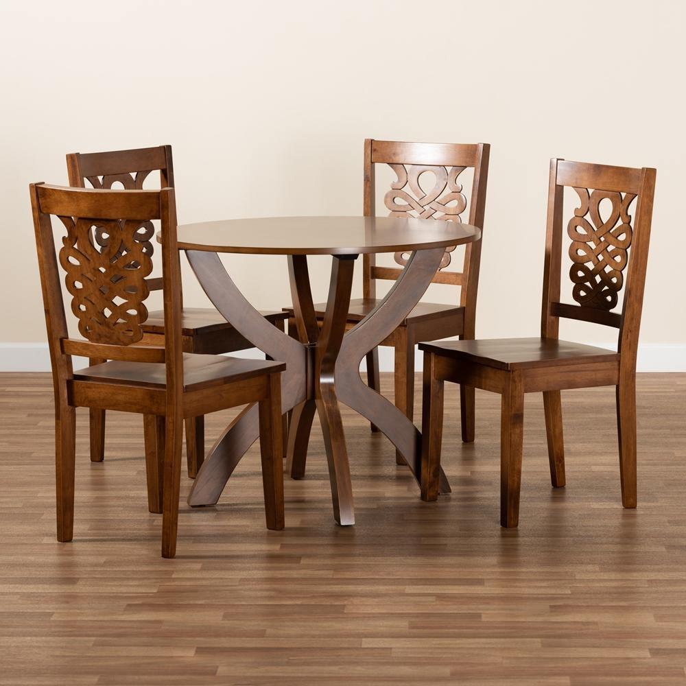 Wanda Modern and Contemporary Transitional Walnut Brown Finished Wood 5-Piece Dining Set FredCo