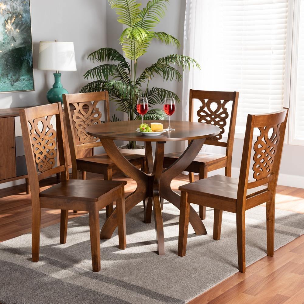 Wanda Modern and Contemporary Transitional Walnut Brown Finished Wood 5-Piece Dining Set FredCo