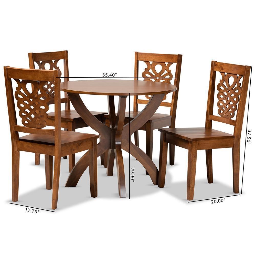 Wanda Modern and Contemporary Transitional Walnut Brown Finished Wood 5-Piece Dining Set FredCo