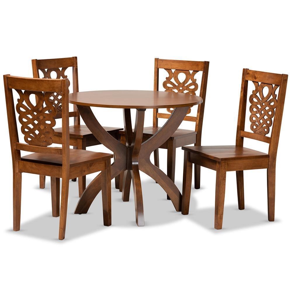 Wanda Modern and Contemporary Transitional Walnut Brown Finished Wood 5-Piece Dining Set FredCo