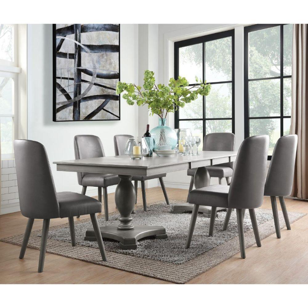 Waylon Dining Table w/Double Pedestal Gray Oak FredCo