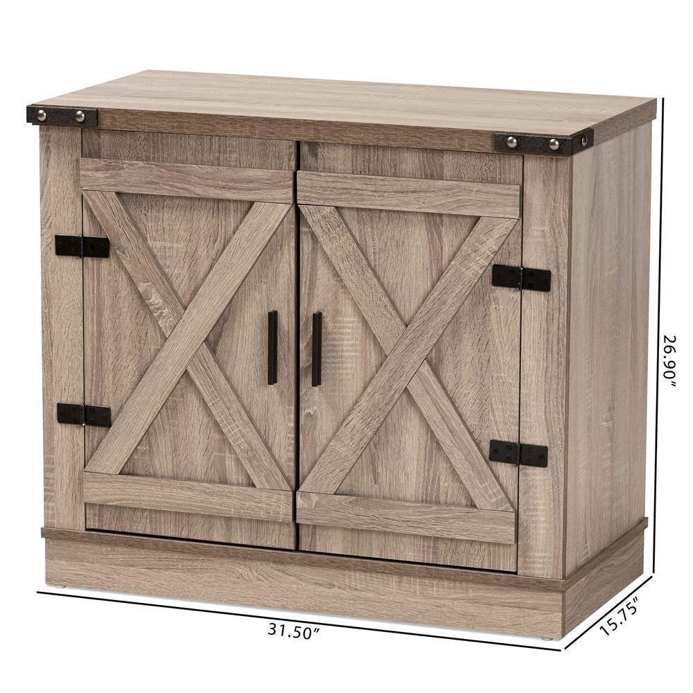 Wayne Modern Contemporary Farmhouse Oak Brown Finished Wood 2-Door Shoe Storage Cabinet FredCo