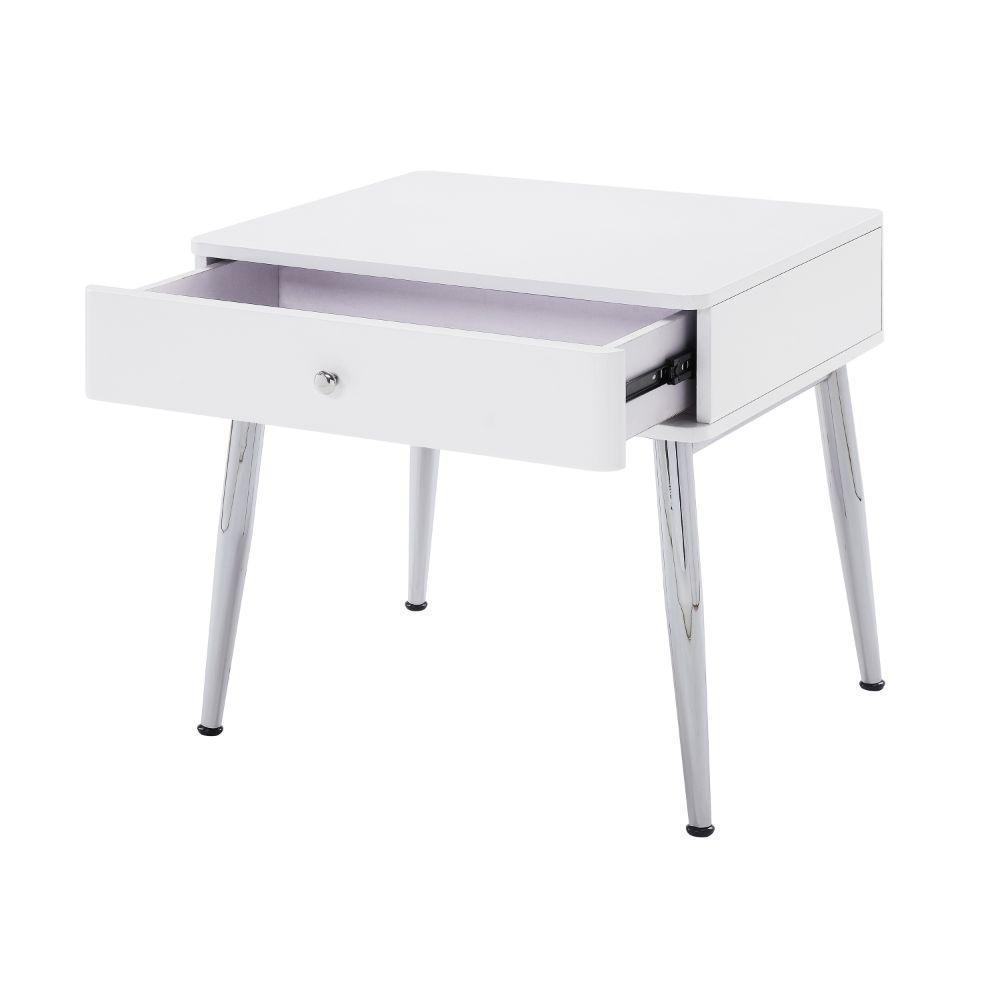 Weizor End Table White High Gloss & Chrome FredCo