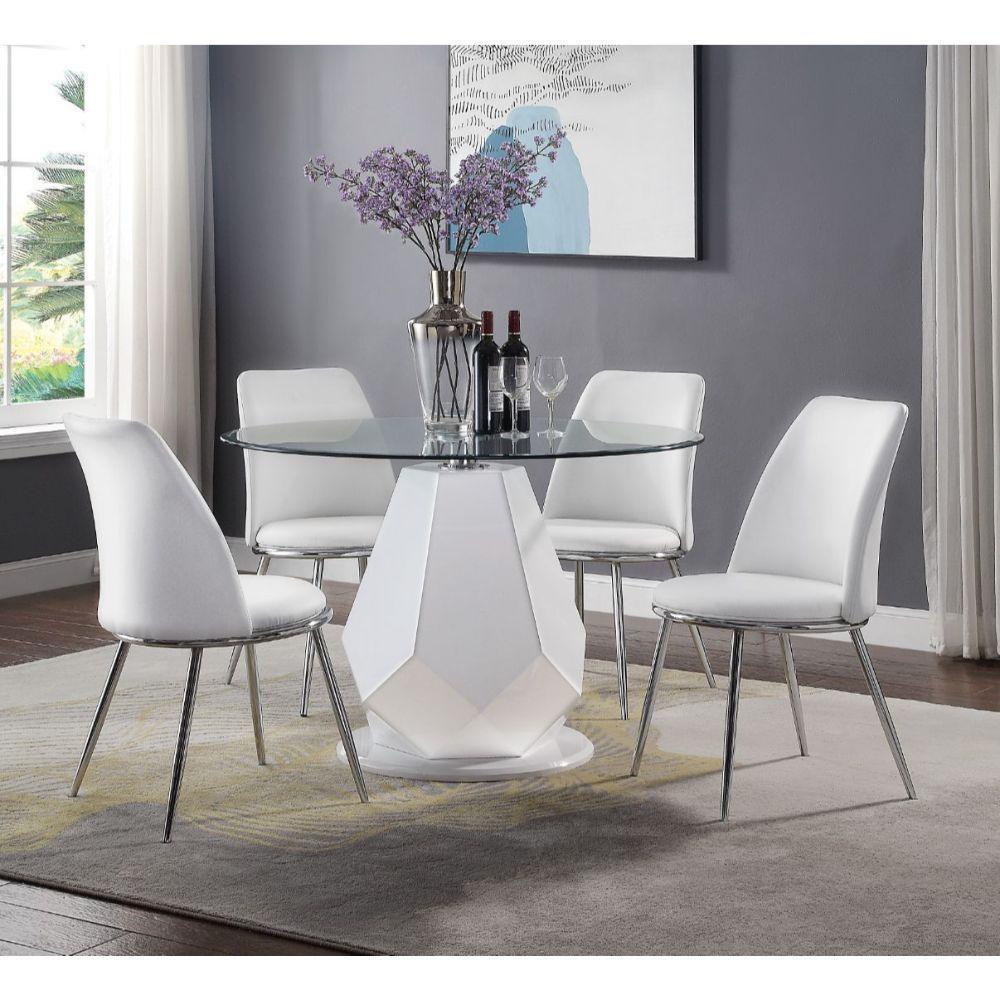Weizor Side Chair (Set-2) White PU & Chrome FredCo