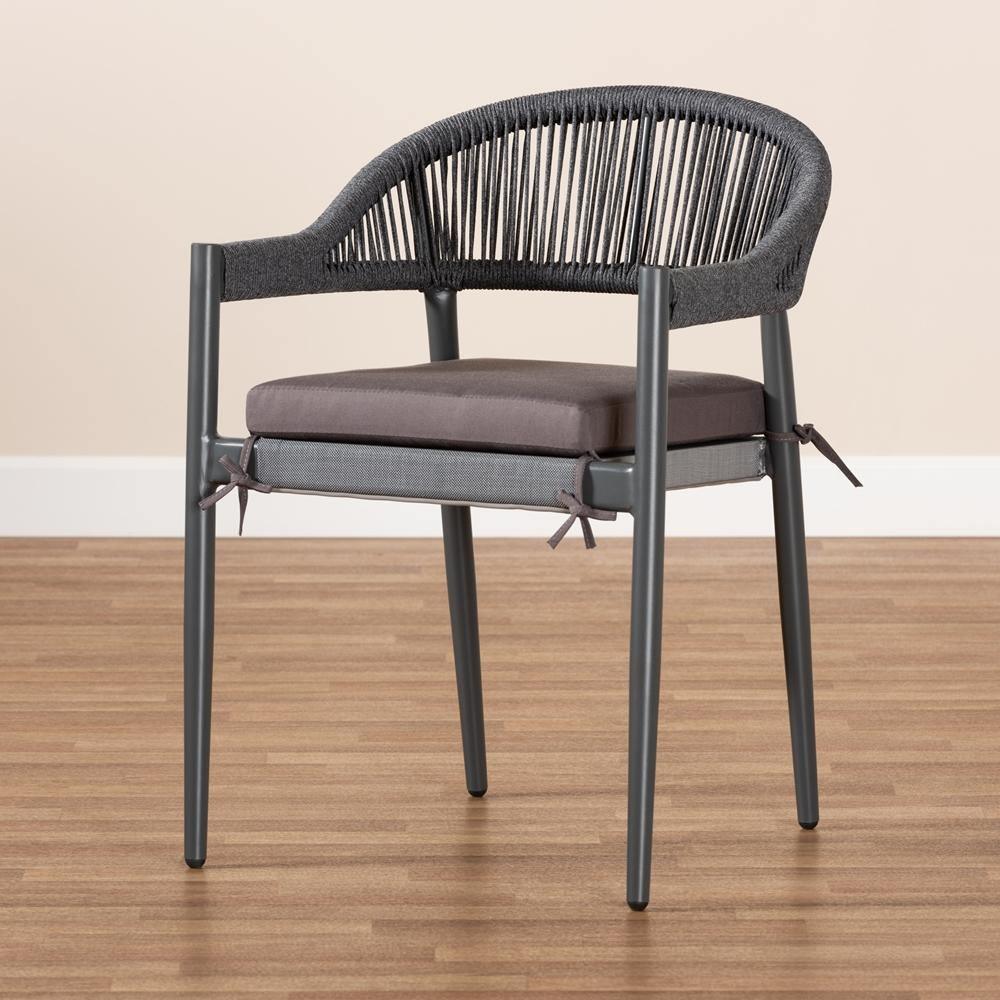 Wendell Modern and Contemporary Grey Finished Rope and Metal Outdoor Dining Chair FredCo