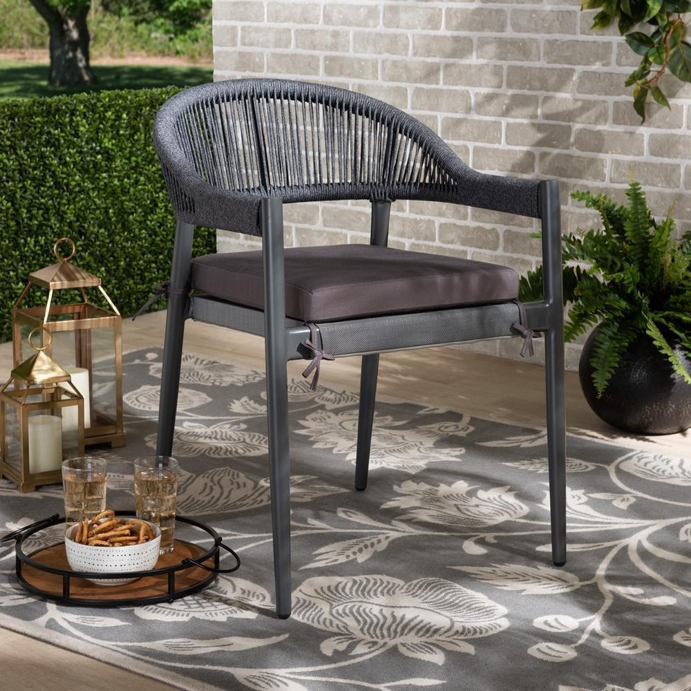 Wendell Modern and Contemporary Grey Finished Rope and Metal Outdoor Dining Chair FredCo