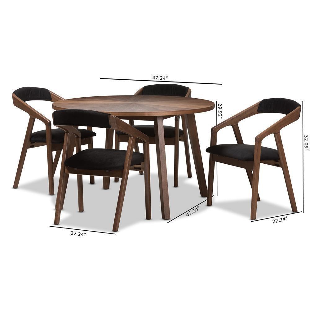 Wendy Mid-Century Modern Black Fabric and Walnut Effect Wooden Dining Set FredCo