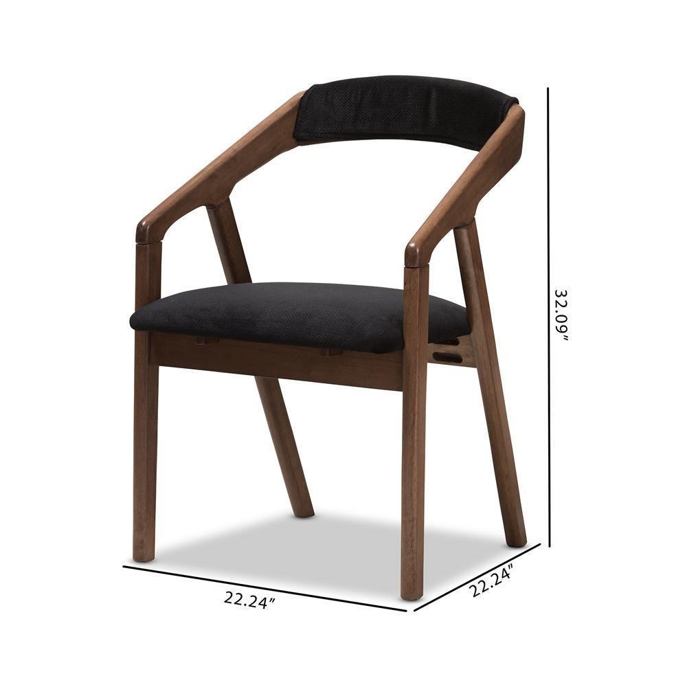 Wendy Mid-Century Modern Black Velvet and "Oak" Medium Brown Wood Finishing Dining Chair Set of 2 FredCo