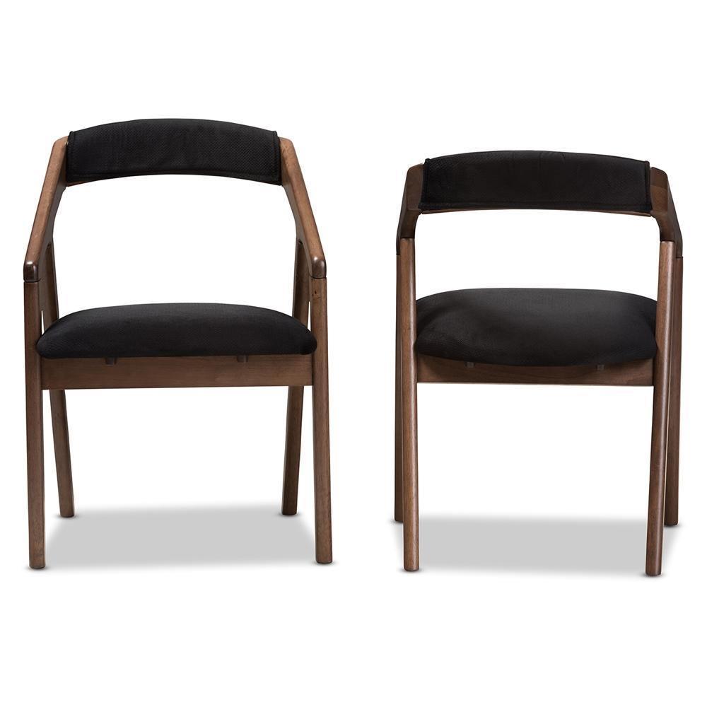 Wendy Mid-Century Modern Black Velvet and "Oak" Medium Brown Wood Finishing Dining Chair Set of 2 FredCo