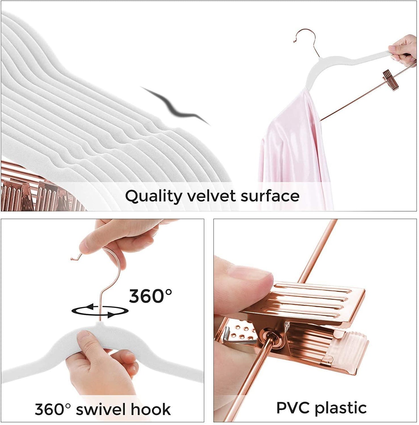 White 24-Pack Velvet Coat Hangers with Movable Clips FredCo