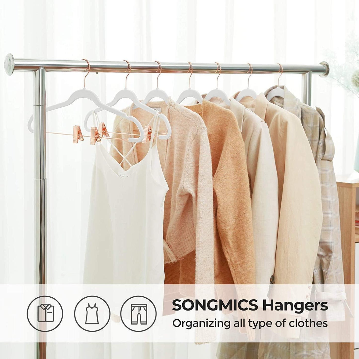 White 24-Pack Velvet Coat Hangers with Movable Clips FredCo