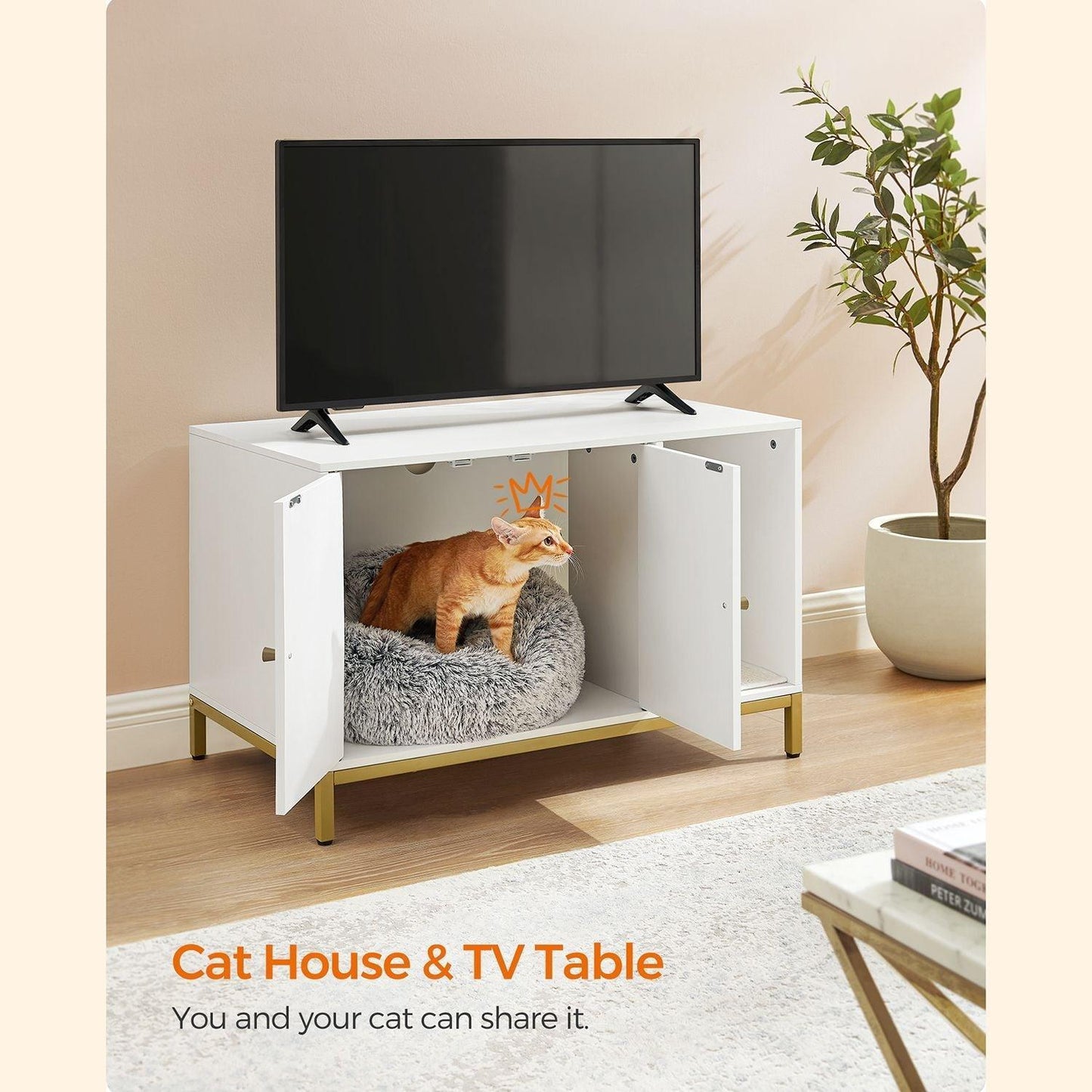 White and Gold Cat Litter Box Enclosure 31.5 inch FredCo