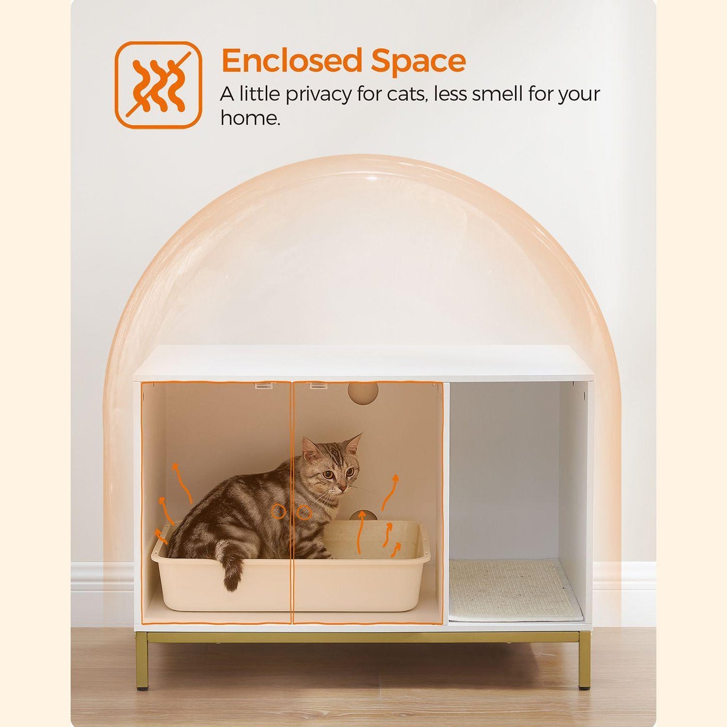 White and Gold Cat Litter Box Enclosure 31.5 inch FredCo