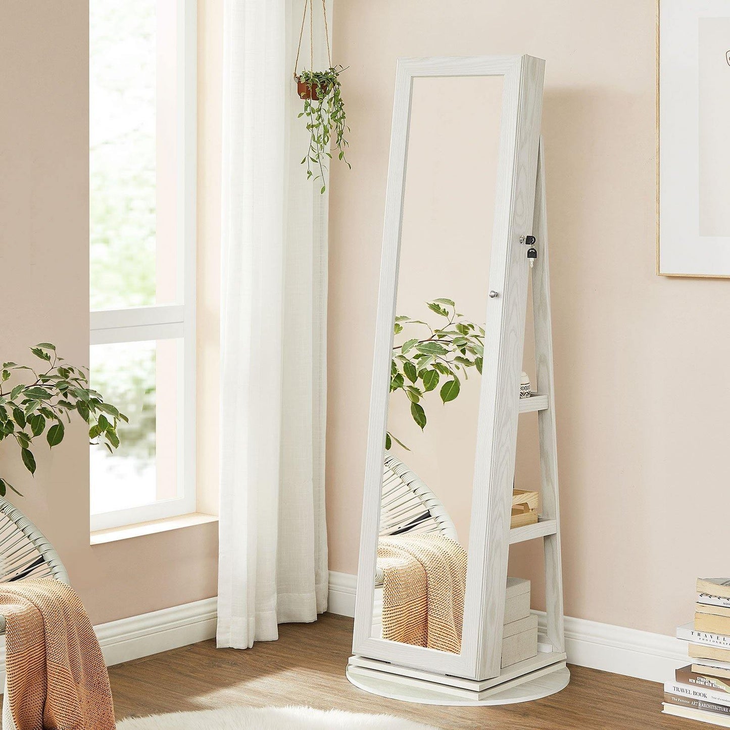 White Free-Standing Swivel Jewelry Armoire FredCo