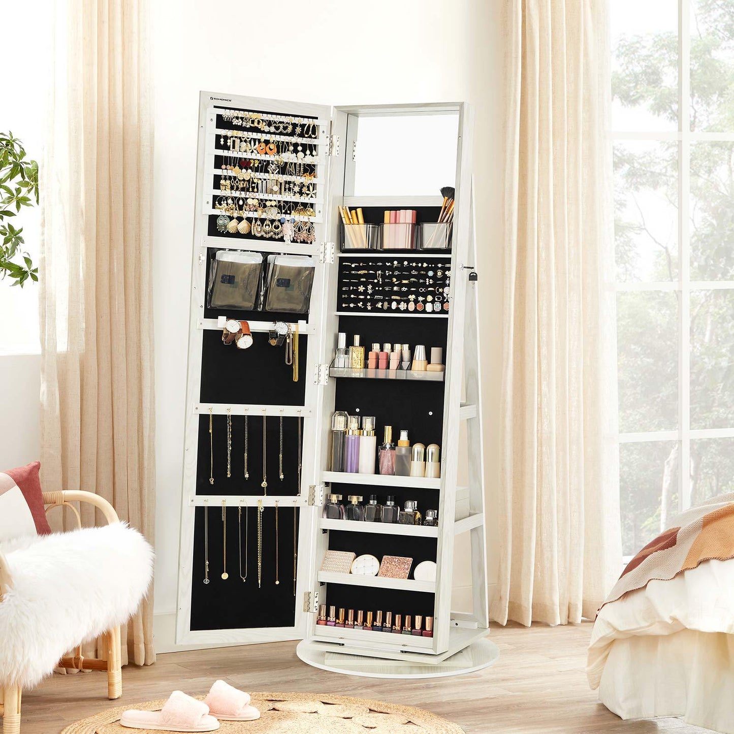 White Free-Standing Swivel Jewelry Armoire FredCo