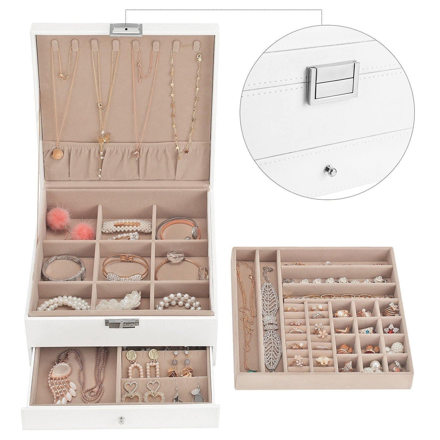 White Jewelry Organizer with Removable Tray FredCo