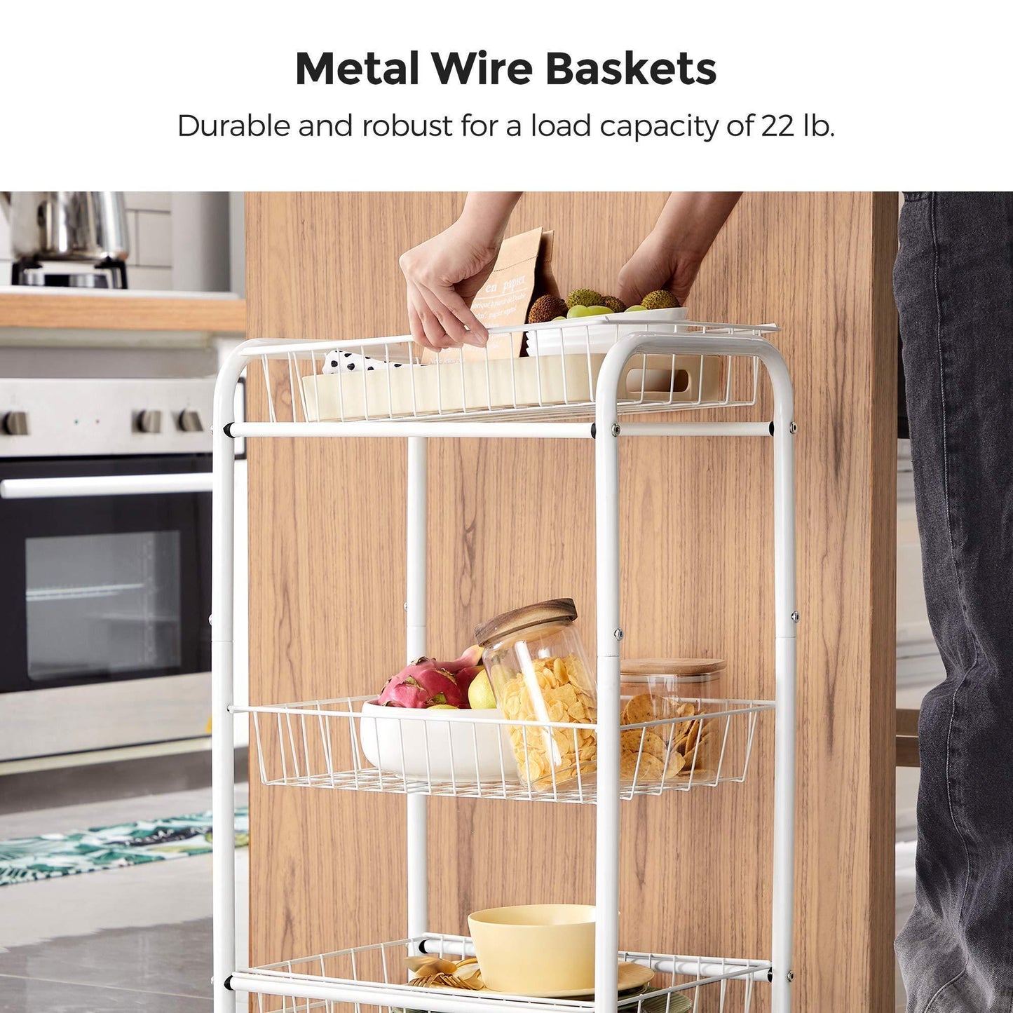 White Metal Storage Cart with Removable Baskets FredCo