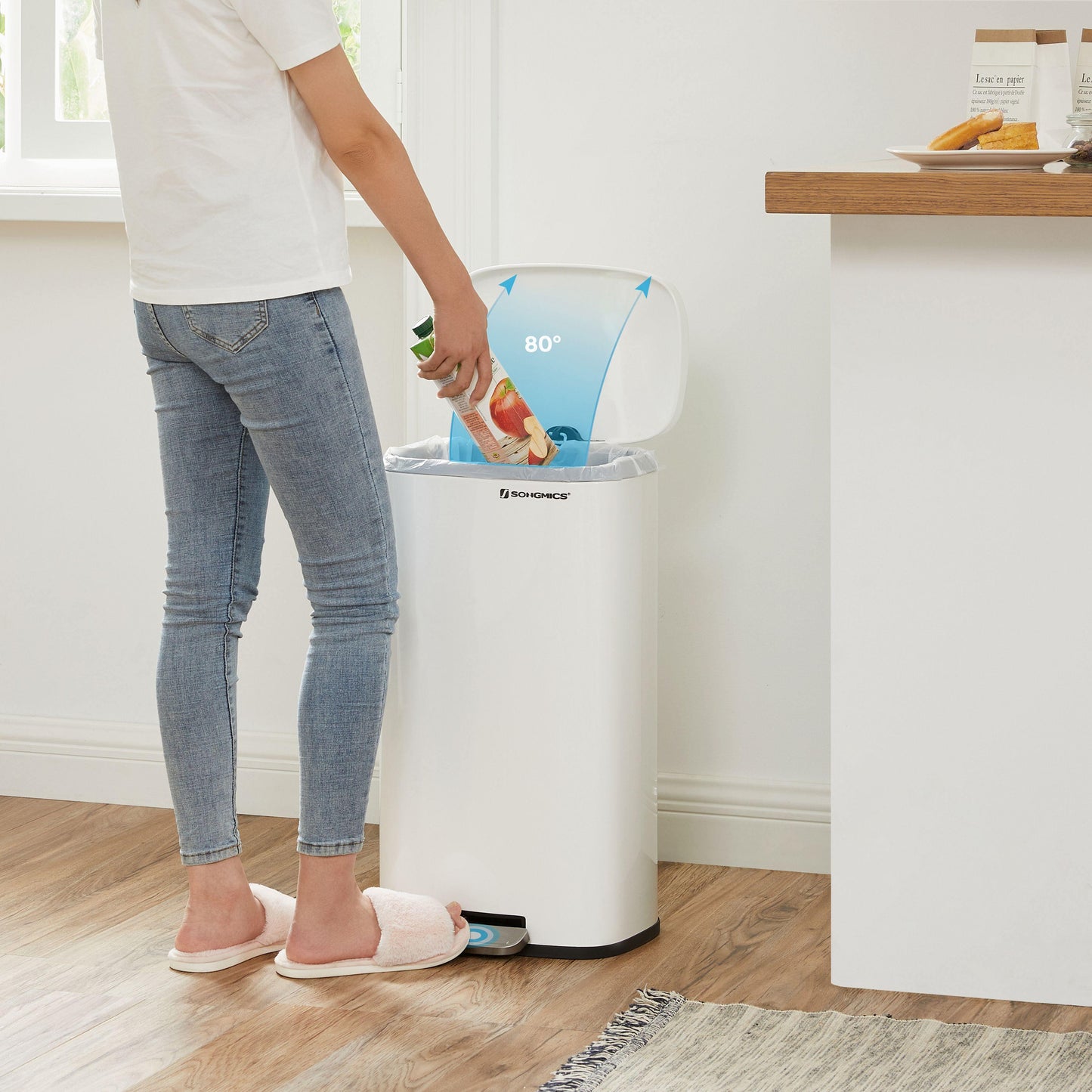White Stainless Steel Step Trash Can with Hinged Lid FredCo