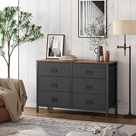 Wide Storage Dresser with 6 Drawers, Rustic Brown FredCo